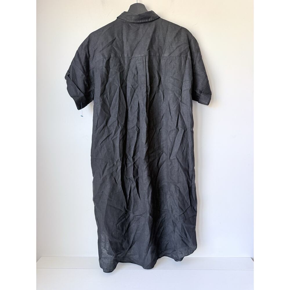 J Crew Shirt Dress Women's M Tall Black Irish Linen Button Front - Picture 2 of 7